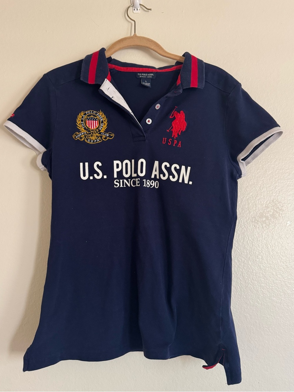 U.S. Polo Assn. Navy Polo Shirt with Red Crest & Logo large pony